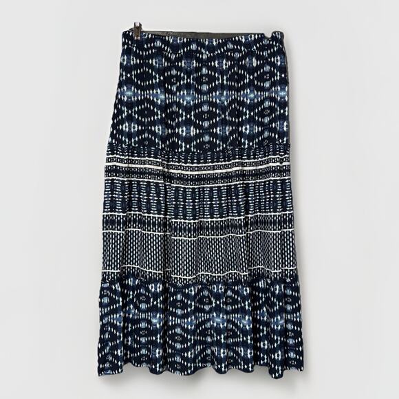 Lane Bryant 14/16 Blue White Batik Coastal Elastic Waist Tiered Boho Maxi Skirt - Picture 1 of 5